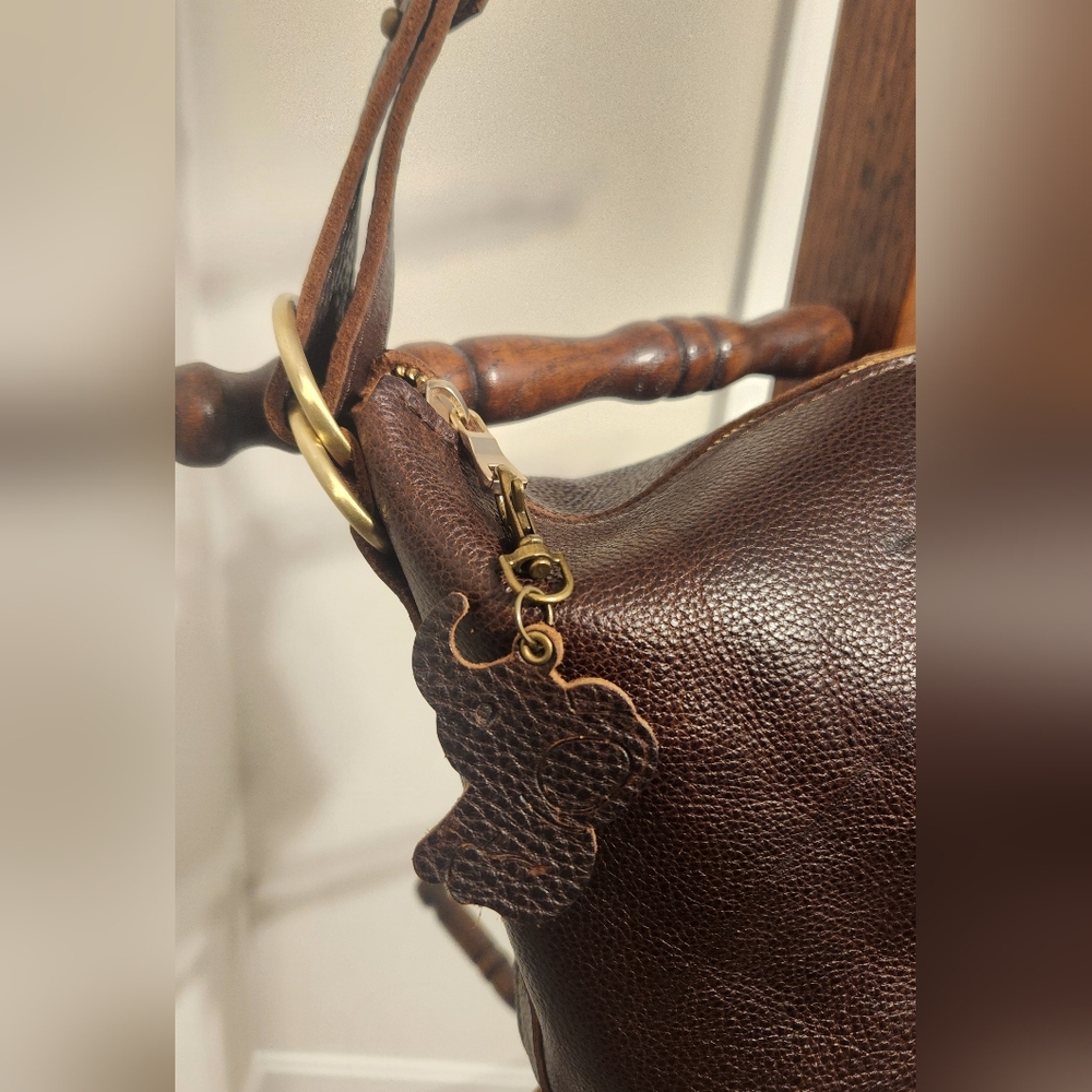 PLG Slouchy Shoulder Bag - Suede Inside - Coldbrew Pebble Tote with Gold Accents - Picture 2 of 5